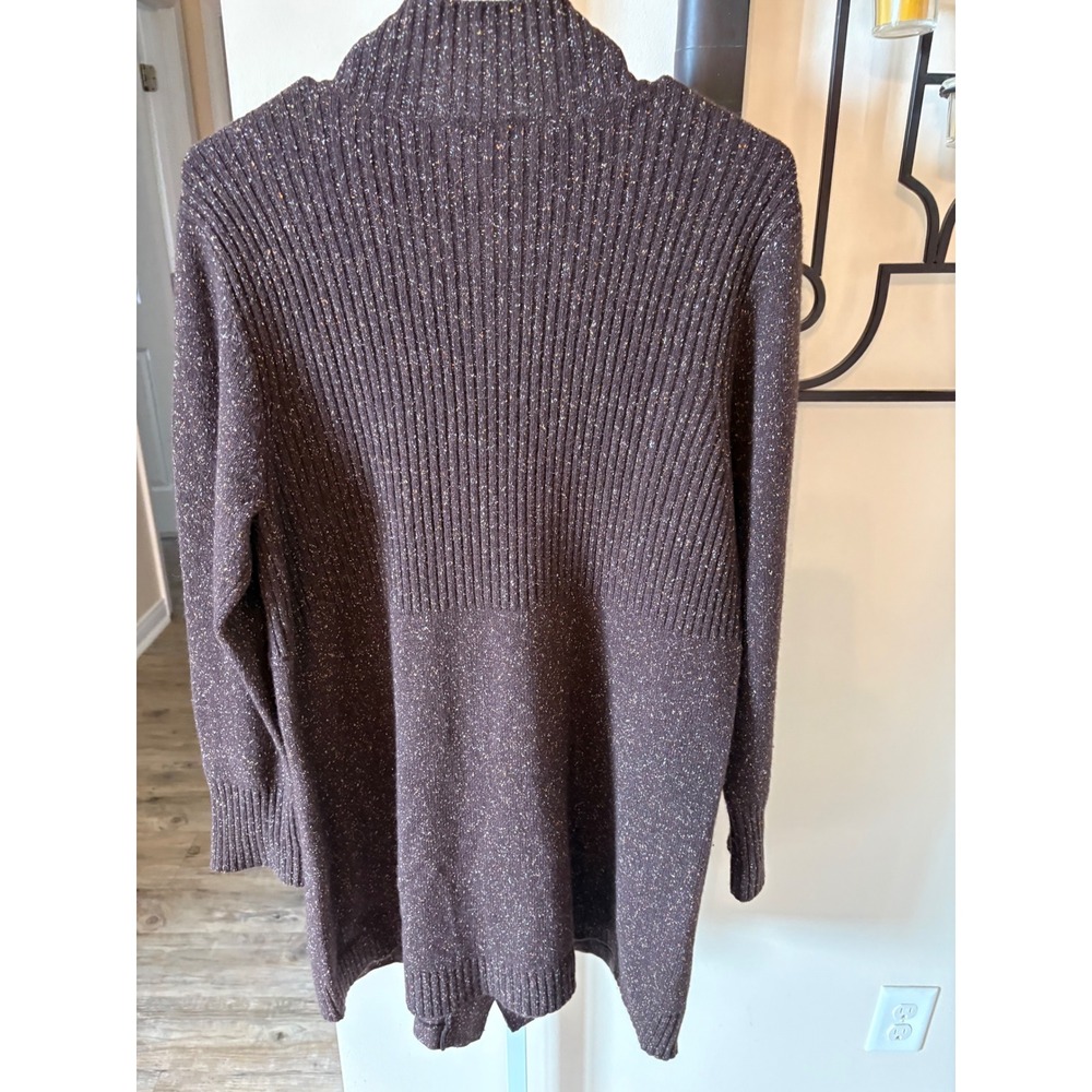 Eileen Fisher Brown Donegal Tweed Ribbed Knit Button Front Cardigan Sweater L - Picture 6 of 6